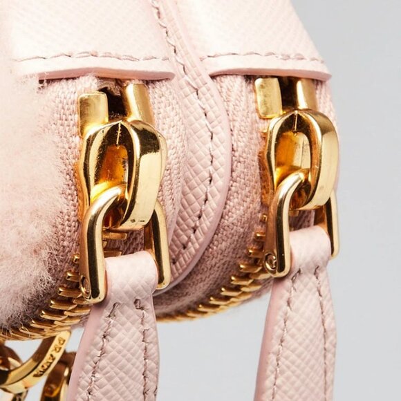 Prada Orchidea Shearling/Saffiano Leather Triangle Mini Pouch Crossbody Clutc... - Picture 5 of 12